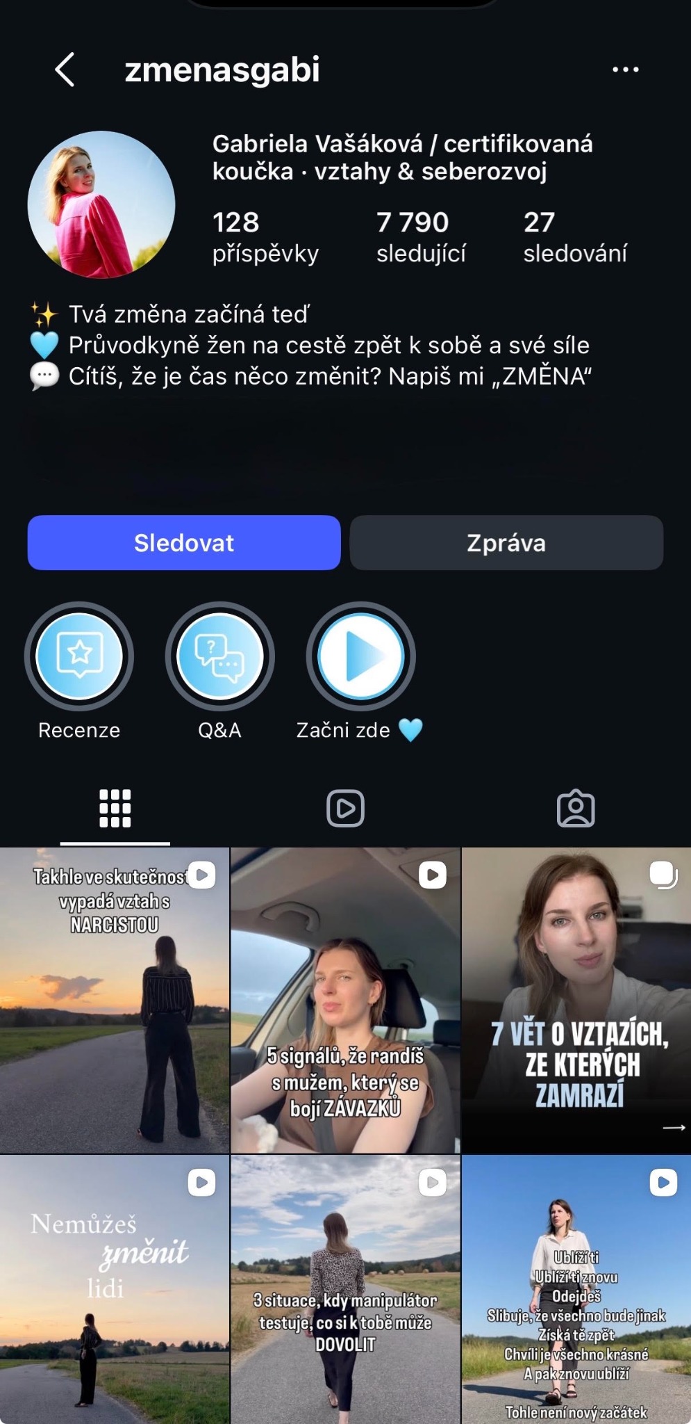 Snímek profilu @zmenasgabi na Instagramu